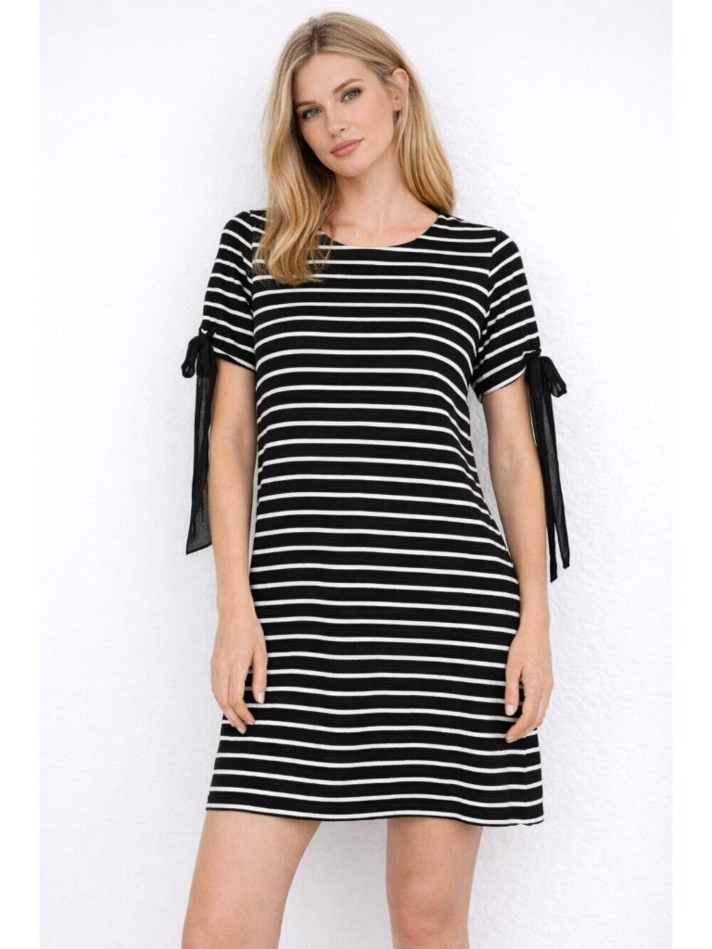 HUTCH dress t shirt tee striped black LARGE casual preppy bow short sleeve